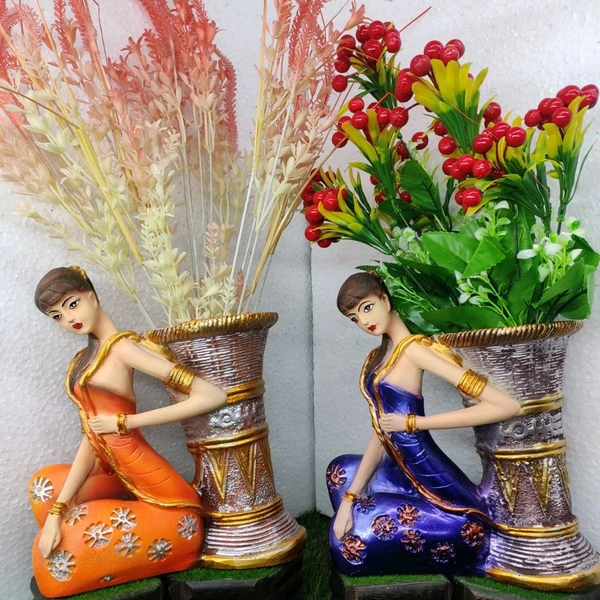 Resin Modern Girl Vase 2pc - Size 10 Inch