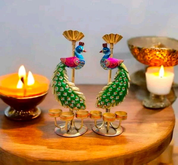 Metal Peacock T-llight 2pc Set