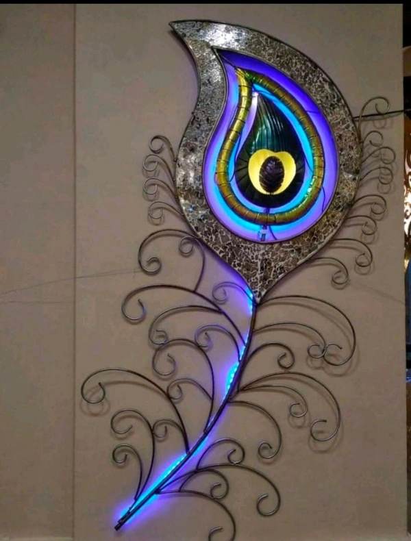 Peacock Feather Wall Art With LED - Size 24 X 48 Inch