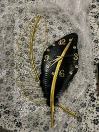 Wall Clock Black Leaf  - Size 24 X 14 Inch
