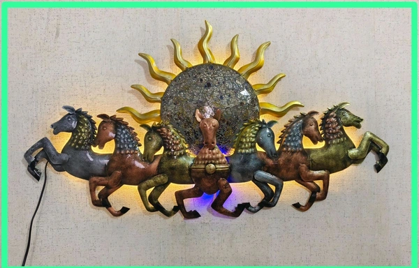 7 Horse Wall Art With LED Light  - Size 46 X 24 Inch