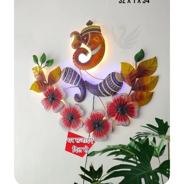  Flower Ganesha wallart SW21 - Size 34 x 32 inch
