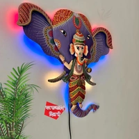 Metal Art Ganpati Decor with led lights - Size 26 x 28 inch