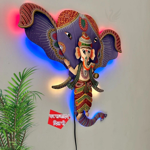Metal Art Ganpati Decor with led lights - Size 26 x 28 inch