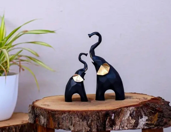 Elephants black 2pc showpiece 