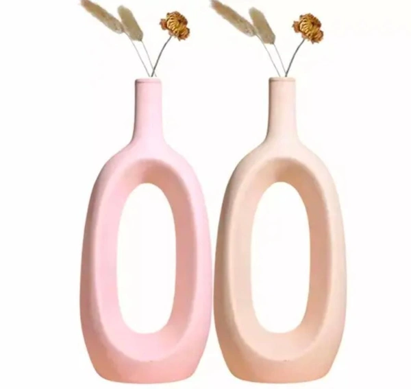 Ceramic Hollow flower vase set of 2pc
