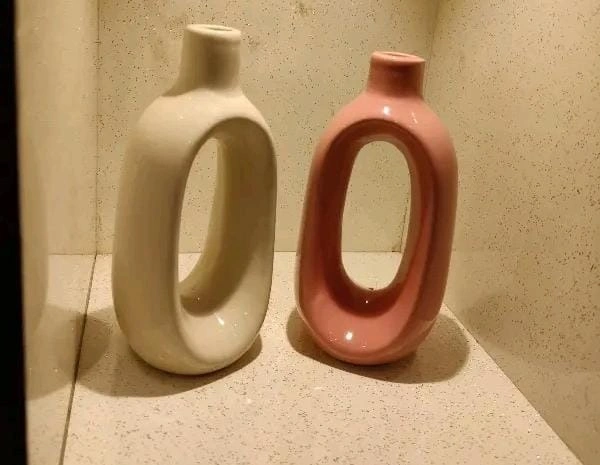 Ceramic Hollow flower vase set of 2pc