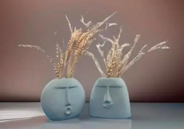 face couple vase grey 2pc