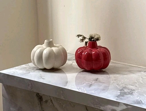Ceramic vase pumpkin shape 2pc set - Size 4.5 inch