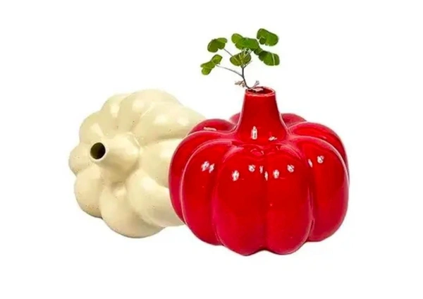 Ceramic vase pumpkin shape 2pc set - Size 4.5 inch