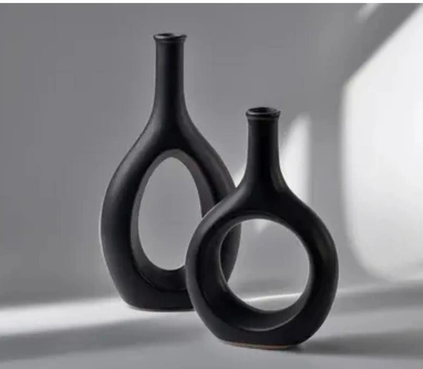 Ceramic black flower vase 2pc