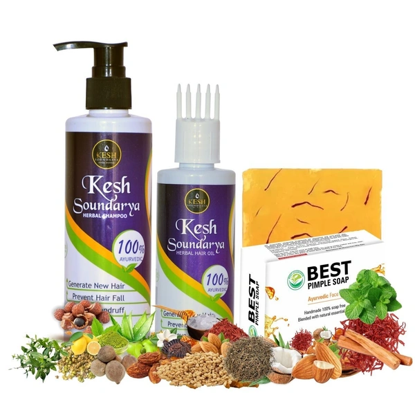 Best Ayurveda Keshsoundarya Herbal Hair Oil 100ml + Herbal Shampoo 250ml + Best Pimple Soap 125gm | Promotes Hair Growth & Control Hair Fall | Remove Acne, Pimples | Combo Pack