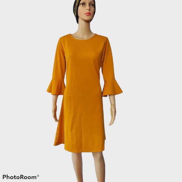 Bell Sleeve Dress - Mustard, S