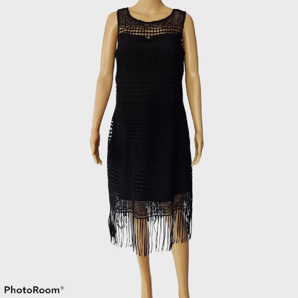 Tassel Sleeveless Dress - Black, XS