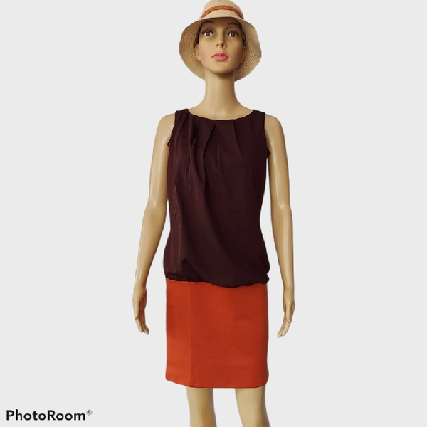 Pencil Fit Dress - Brown and Orange, XS