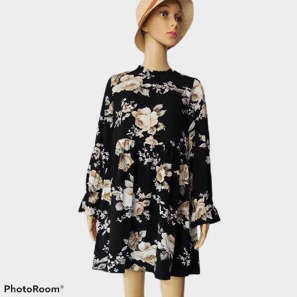  A Line Printed Dress - Black, XS