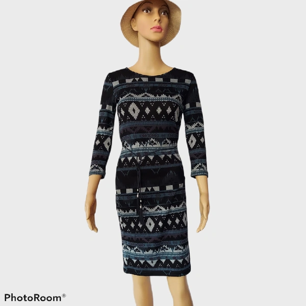Round Neck Bodycon Dress - Navy, XS