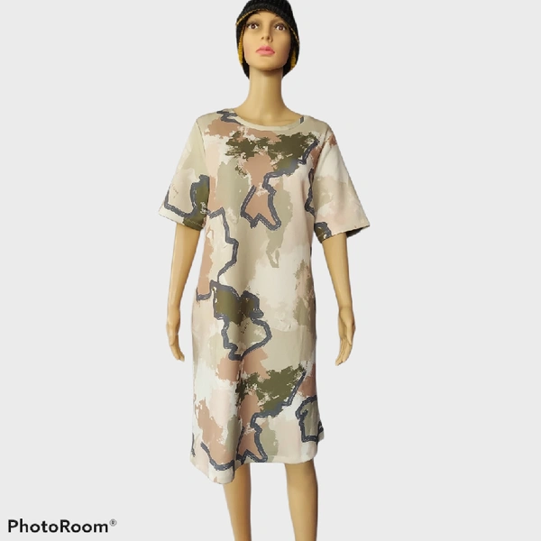 Printed Knit Shift Dress with Pocket - M, Multicolored 
