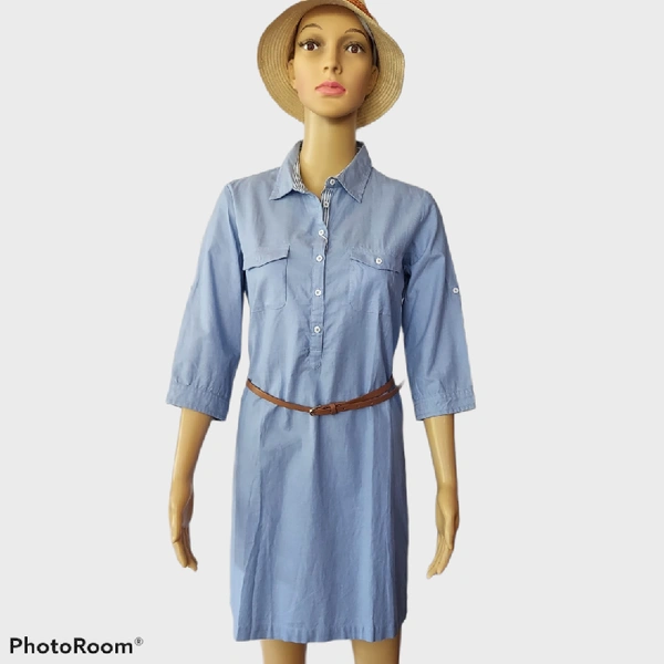 Cotton Shirt Dress - XL, Blue