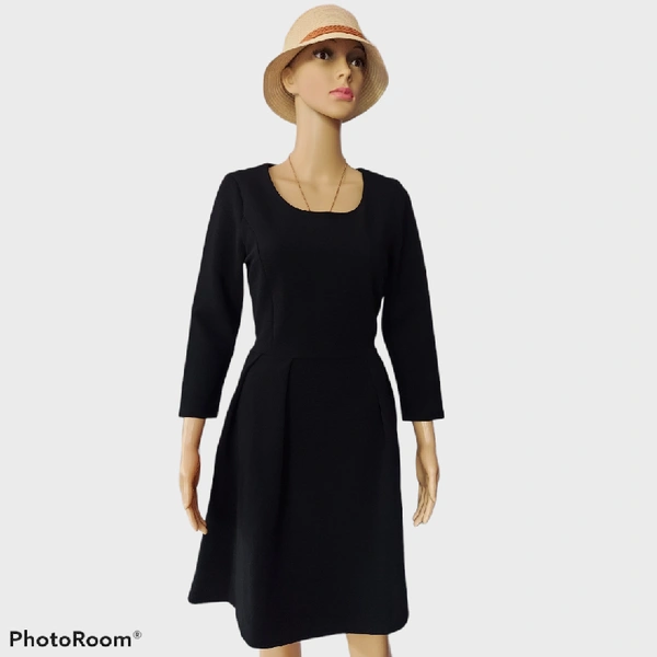 Pleated A Line Dress - Black, M