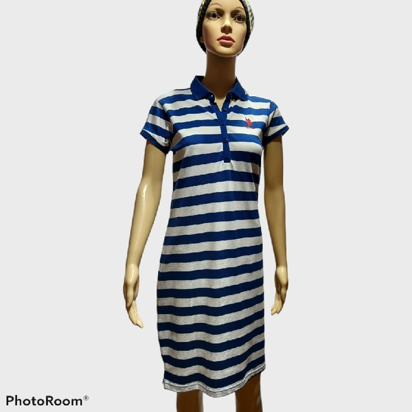 Polo Dress - Blue & White , M