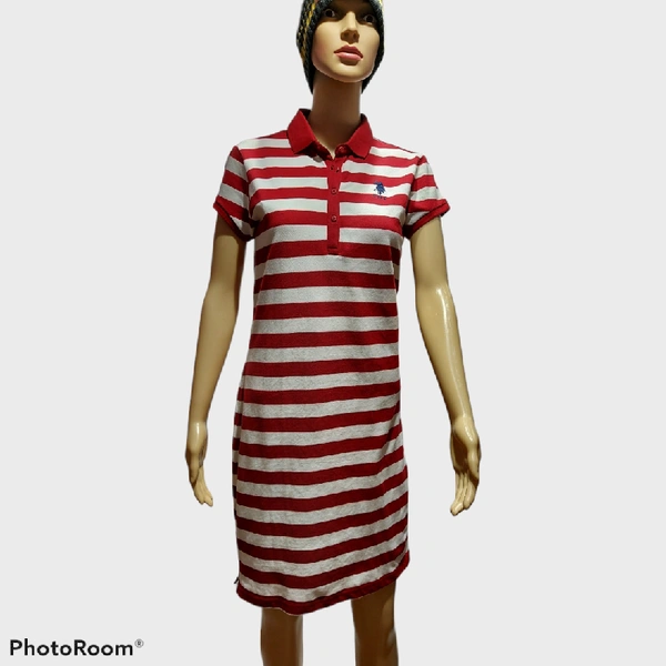 Polo Dress - Red & White , M