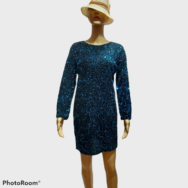 Party Sequined Dress - Blue, XL