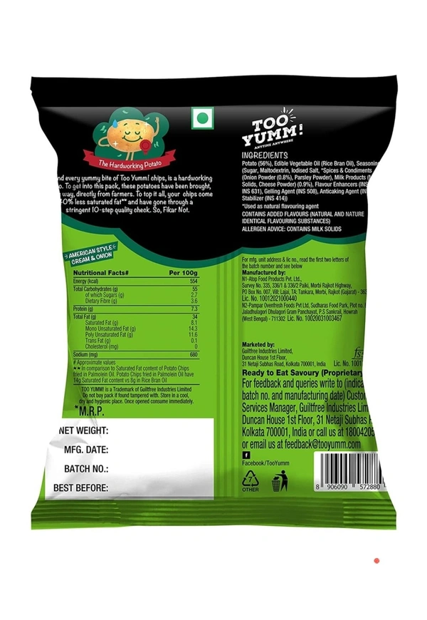 Too Yumm Style Cream & Onion Potato Chips 105 Gms