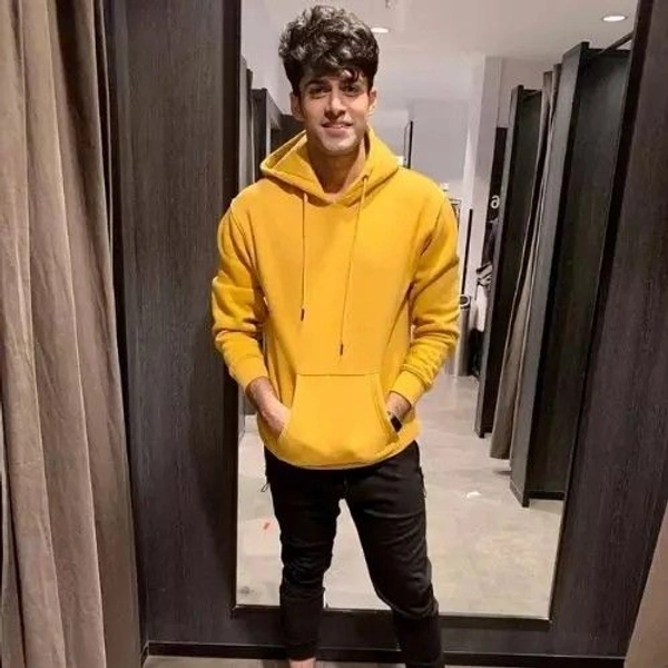 Shravan Full Sleeve Solid Shravan Sweatshirt Hoodie For Men  - Yellow Orange, M
