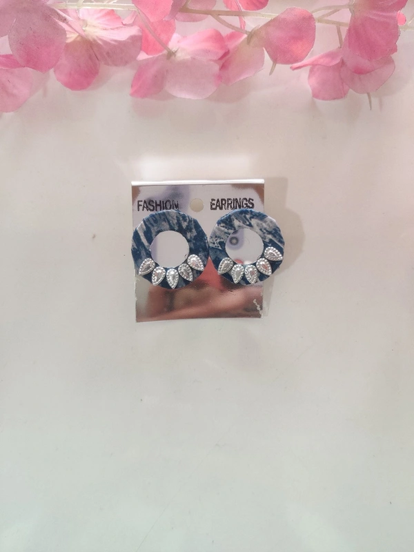 Fabric Stud Earrings  - Blue