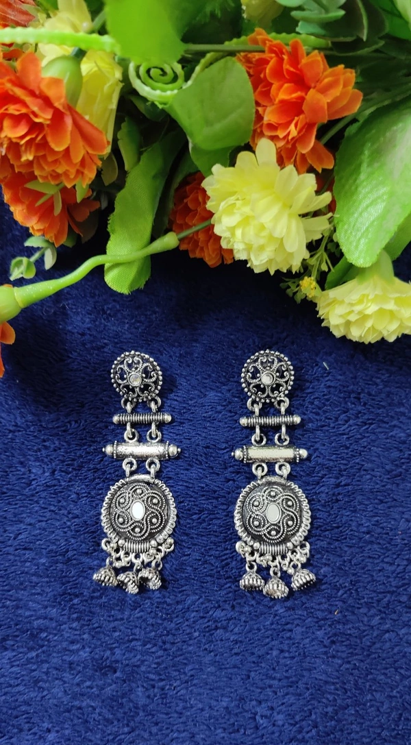 Diamond Oxidised Earrings  - Silver