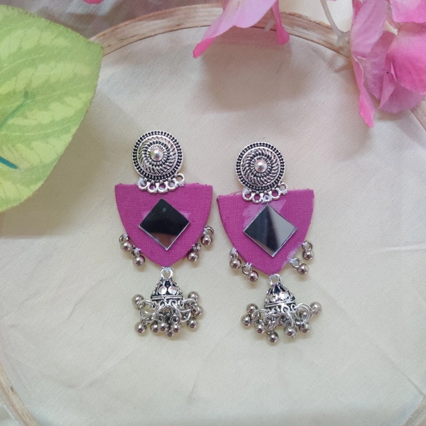 Mirror Jhumkis - Pink