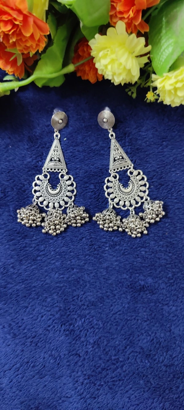 Long Oxidised Earrings  - Silver