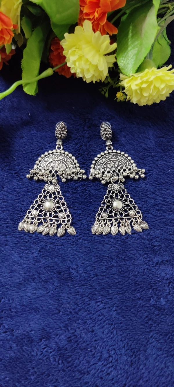 Long Oxidised Earrings  - Silver