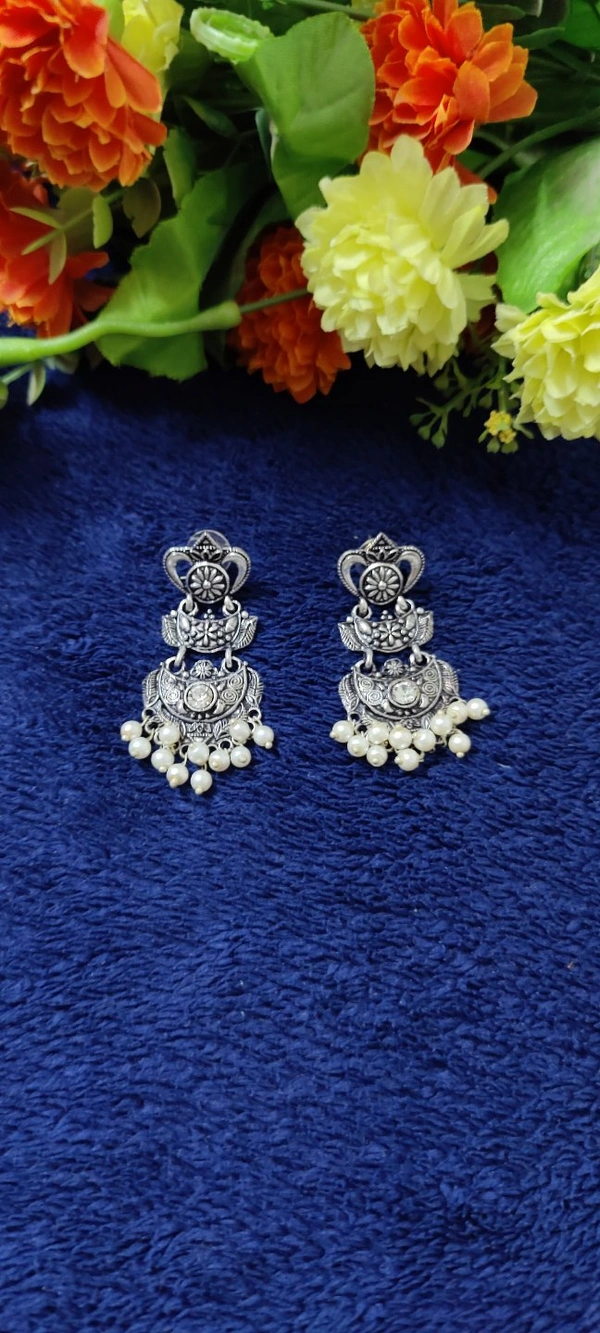 White Beads Oxidised Earrings 