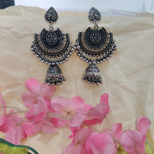 Long Oxidised Earrings  - Silver