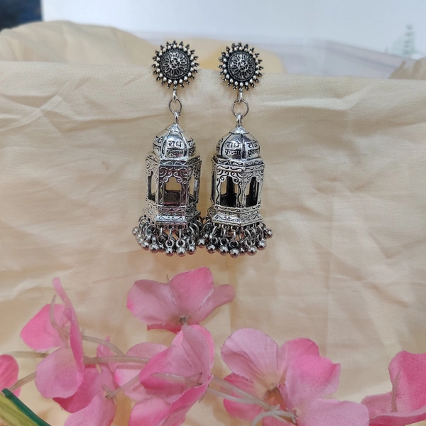 Oxidised Temple Earrings  - Silver