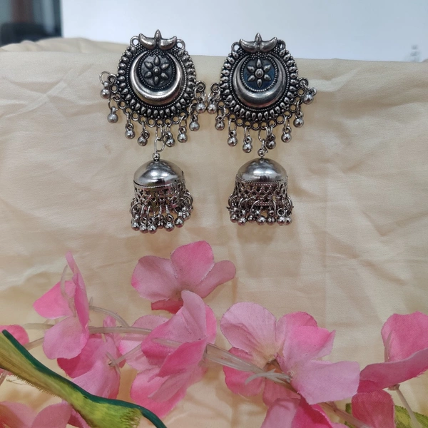 Oxidised Long Earrings  - Silver
