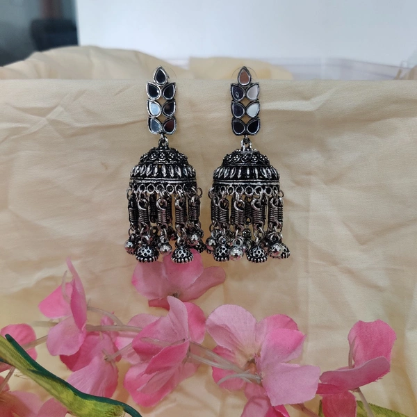 Oxidised Jhumkas  - Silver