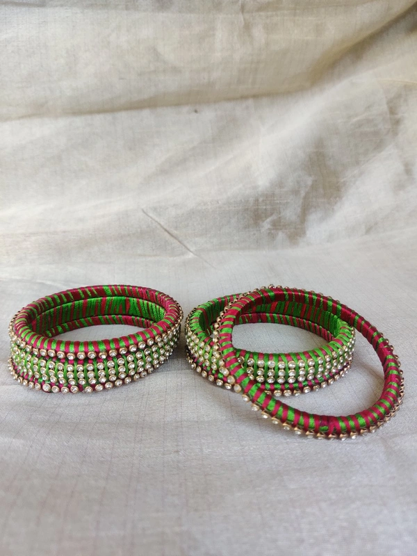 Diamond Two Colour Bangles Set - Green, 2.2