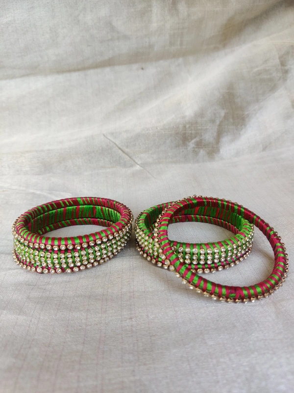 Diamond Two Colour Bangles Set - Green, 2.6