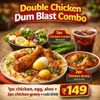 🔴Dum biryani with 1pc chicken, egg, aloo + 2PC Chicken KOSHA + Colddrink