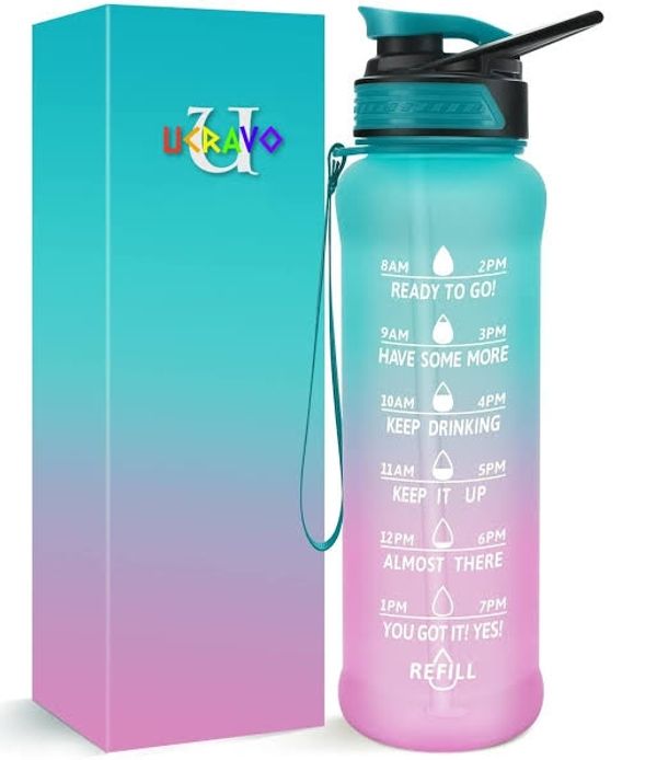 Motivational Water Bottle with Time Marker Ensure You Drink Enough Water Throughout the Day - BPA Free & Portable Reusable Water Bottles for Fitness, Gym and Outdoor Sports