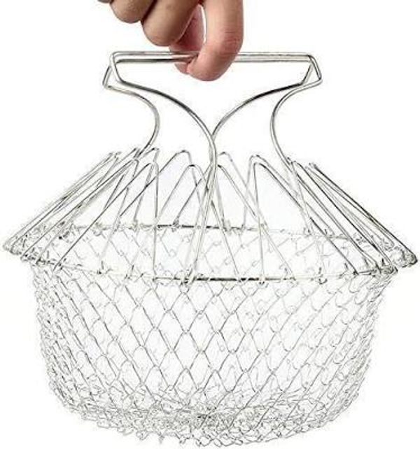 Foldable Chef Basket Solid Steel 12 in 1 Chef Cooking Net Basket for Deep Fry, Boiling, Steam
