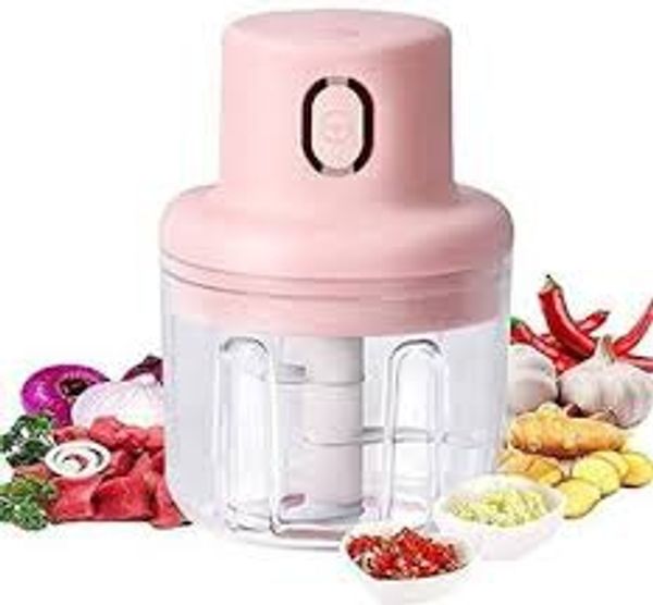 Mini Garlic Chopper| Portable Cordless with USB Charging| 450 W| 250 ml| Pink Color