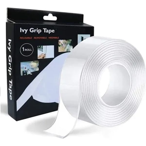 Ivy Grip Double Sided Tape Heavy Duty - Multipurpose Removable Traceless Mounting Adhesive Tape - (2mm - 3m - Roll 1) Transparent Strong Reusable Anti Slip Nano Tape