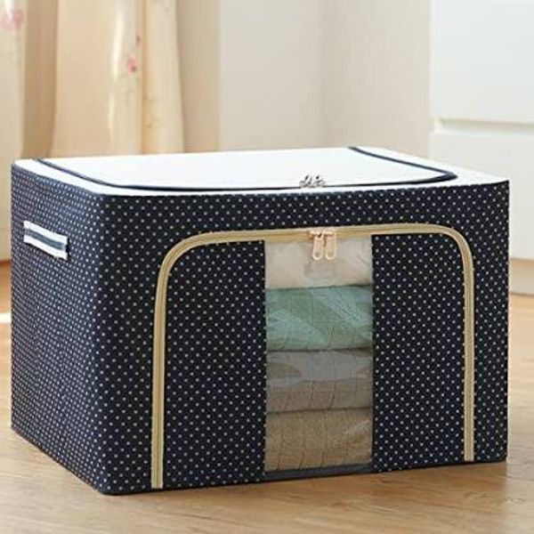 Foldable Cloth Storage Box with Steel Frames, Clothes Storage Wardrobe Organizer Bag 66lt (Multicolor)