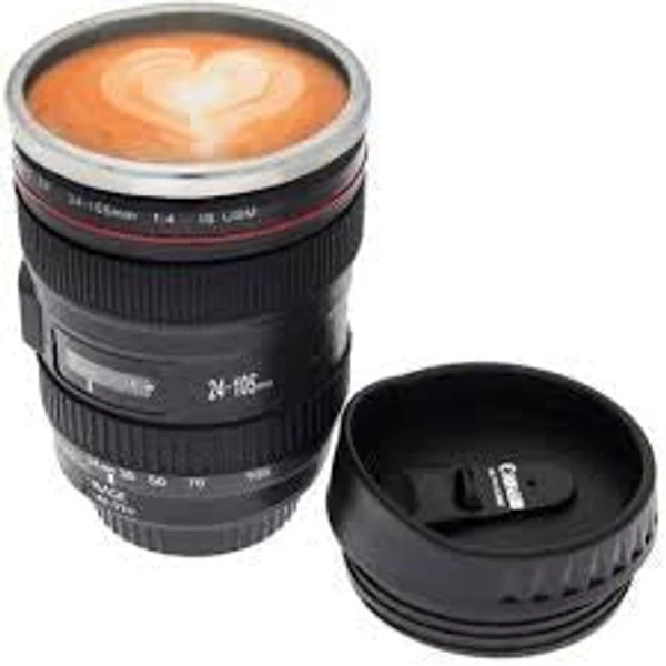 Camera Lens Shaped Coffee Mug Flask With Lid