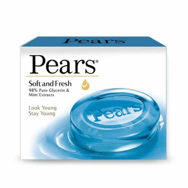 Pears Soap Bar - Soft & Fresh, 98% Glycerin & Mint Extracts, 75 g