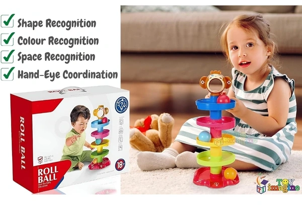 Rk Sports Toy Imagine RAMP ROLL, 5 Layer Ball Drop and Roll Swirling Tower for Toddler|3 Puzzle Rattle Balls Monkey Face at The Top|Non Toxic Material| Stack,Drop and Go Ball Ramp Toy Set (Multicolor)9370%off70%off - Big